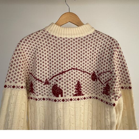 Vintage 70s JANTZEN Wool Deer Sweater / Sz L / Landscape Retro Holidays Ski - Picture 7 of 9